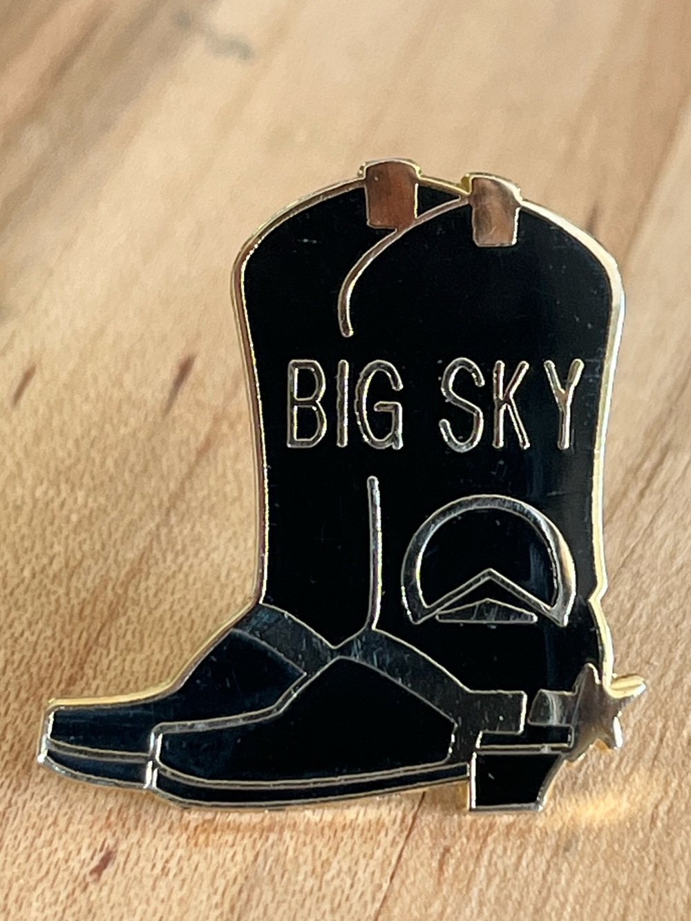 Vintage BIG SKY Black & Gold Cowboy Boot Enamel Pin